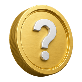 Decorative 3D gold coin displaying a question mark on the FAQ page